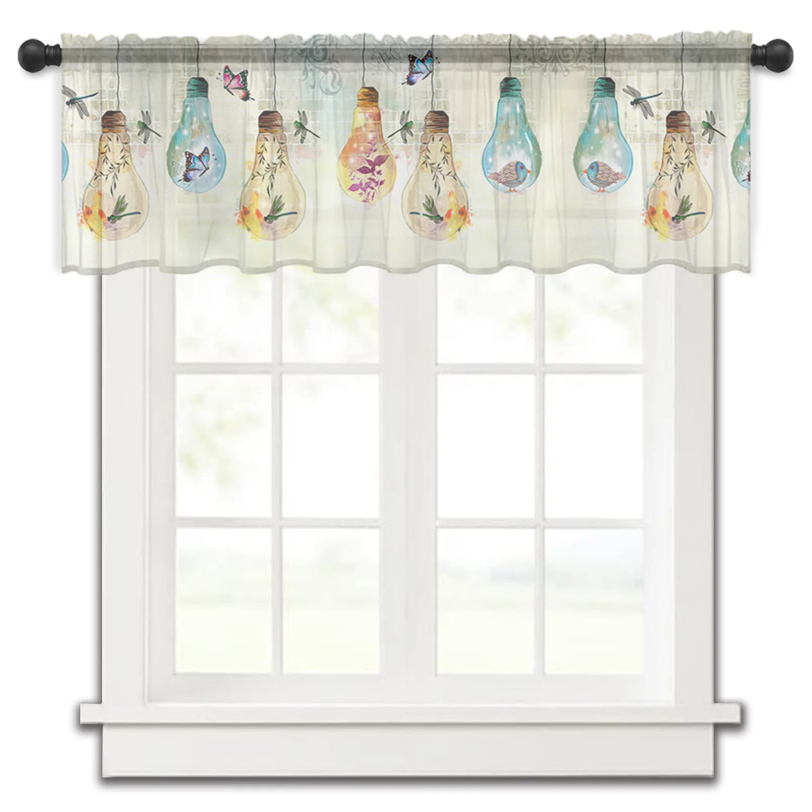 

Bulbs Butterflies Flowers Birds Kitchen Small Curtain Tulle Sheer Short Curtain Bedroom Living Room Home Decor Voile Drapes