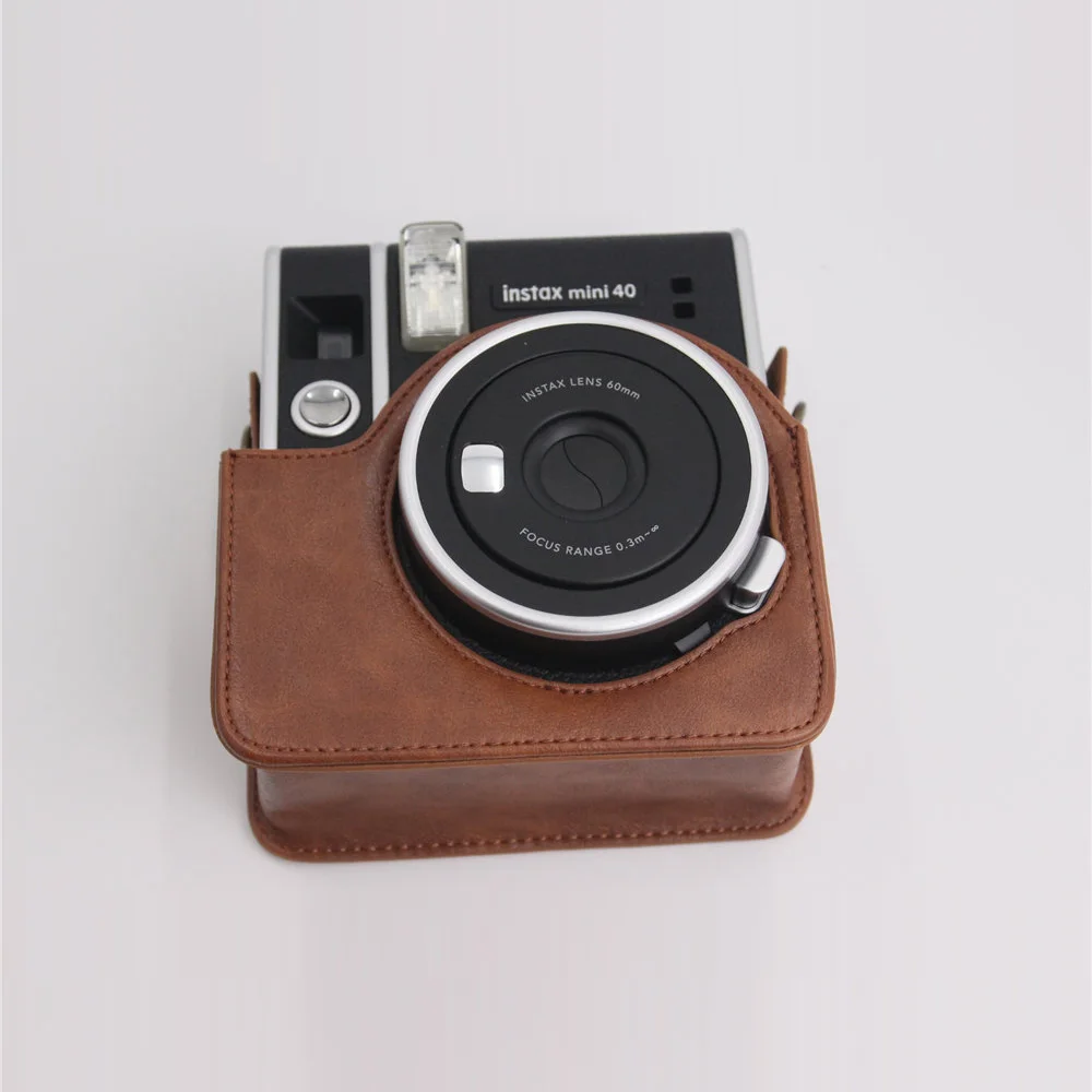 Фото Ретро сумка для камеры, чехол из искусственной кожи для Fujifilm Instax Mini 40, защитный чехол для камеры с плечевыми ремнями, черный/коричневый/розовый №4