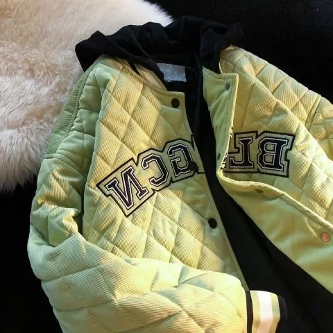 

2023New style thick letters baseball new cotton coat jacket women autumn and winter loose tooling hooded cotton clothing tide