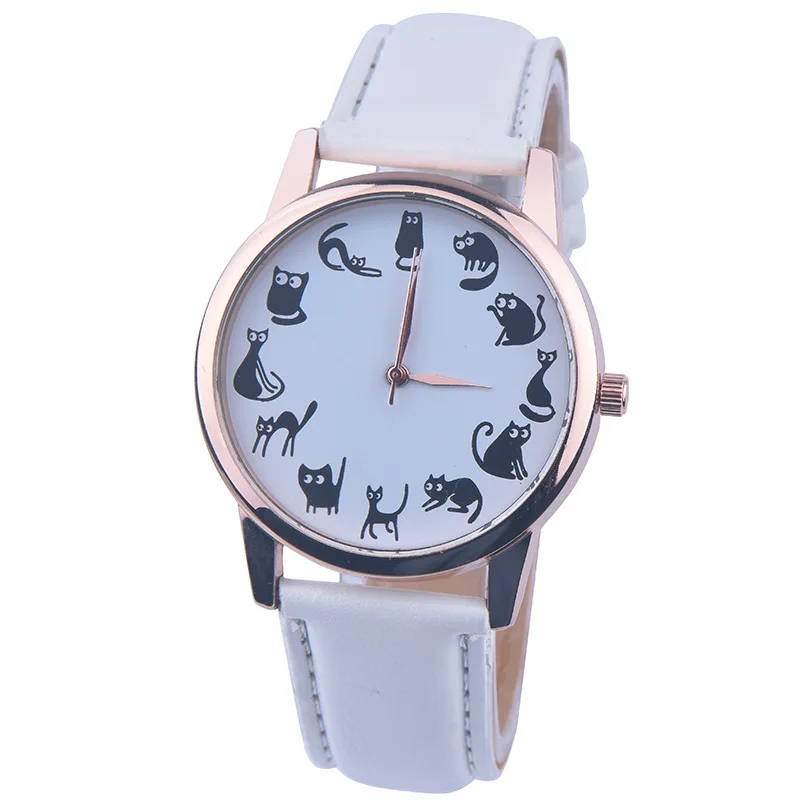 

Fashion Women Watches Cute Cartoon Kitten Leather Band Quartz Watch Women Luxury Watches for Women Ladies Clocks Lovely