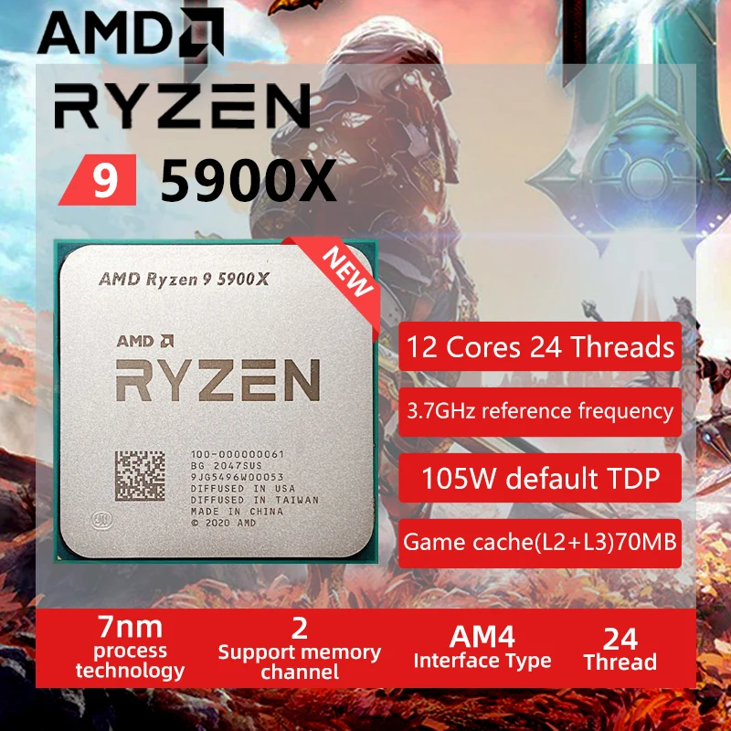 Новый процессор AMD Ryzen 9 5900X R9 3 7 ГГц двенадцатиядерный 24-поточный нм L3 = 64M 100-000000061