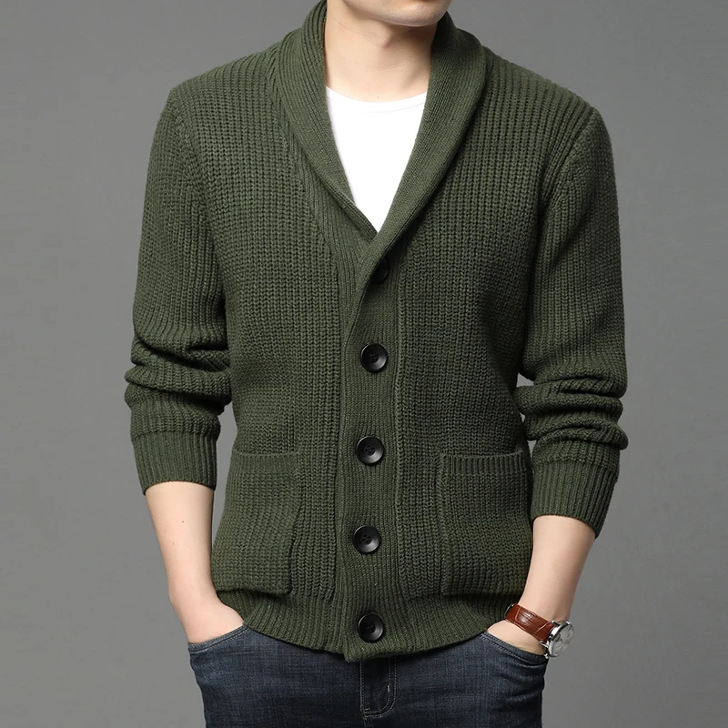 

2022 High End Wool Designer Thick New Autum Winter Brand Fashion Cable Knit Sweater Jacket Men Casual Coats Korean Mens Clothing