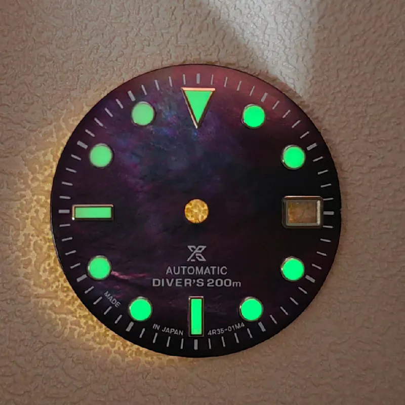 Watch accessories black purple shell modified dial 29mm C3 green luminous  for SKX007 NH35/36 movement watch MOD case Date