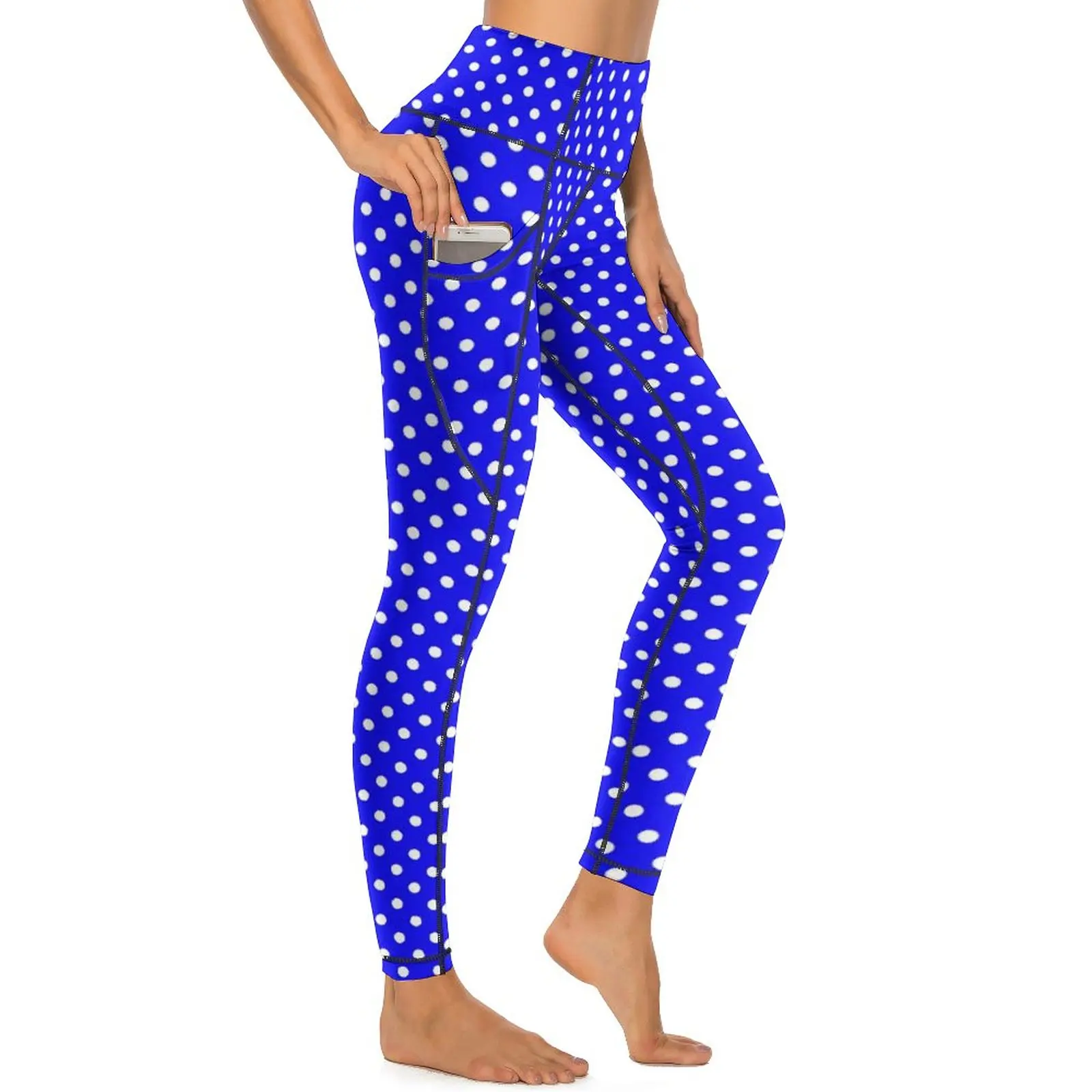 

Polka Dots Yoga Pants Sexy Blue and White Graphic Leggings Push Up Running Leggins Female Breathable Stretchy Sports Tights