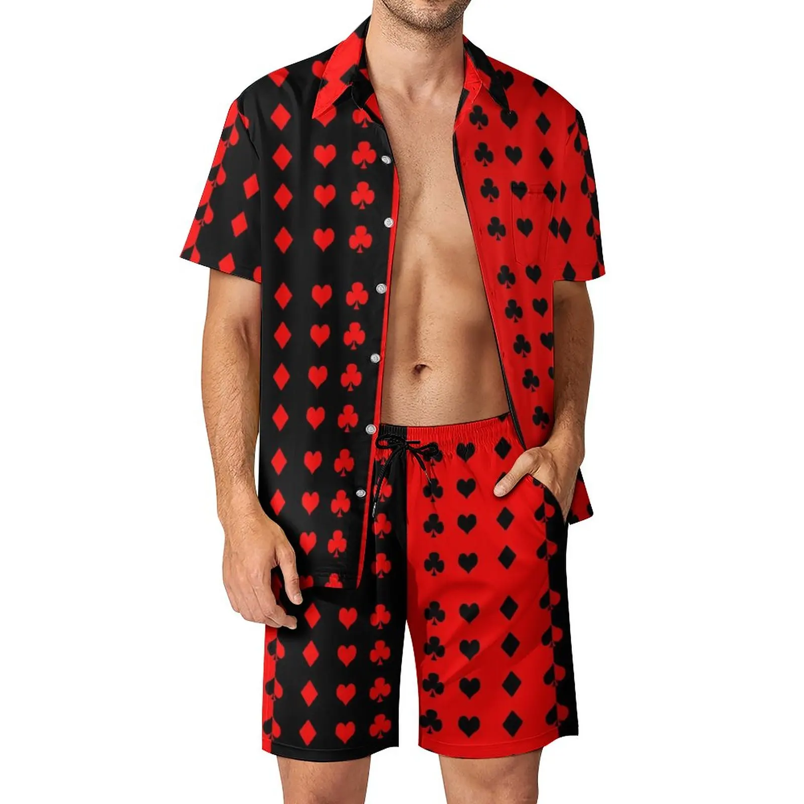 

Poker Cards Men Sets Clubs Spades Heart Casual Shorts Summer Trendy Fitness Outdoor Shirt Set Short-Sleeve Graphic Oversize Suit