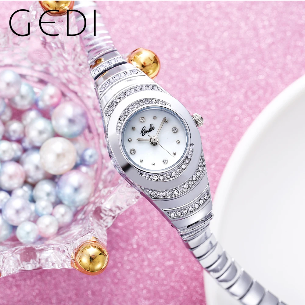 GEDI Ladies Wrist Watches Dress Rose Gold Watch Women Crystal Diamond Watches Stainless Steel Clock Women Montre Femme 2023 New
