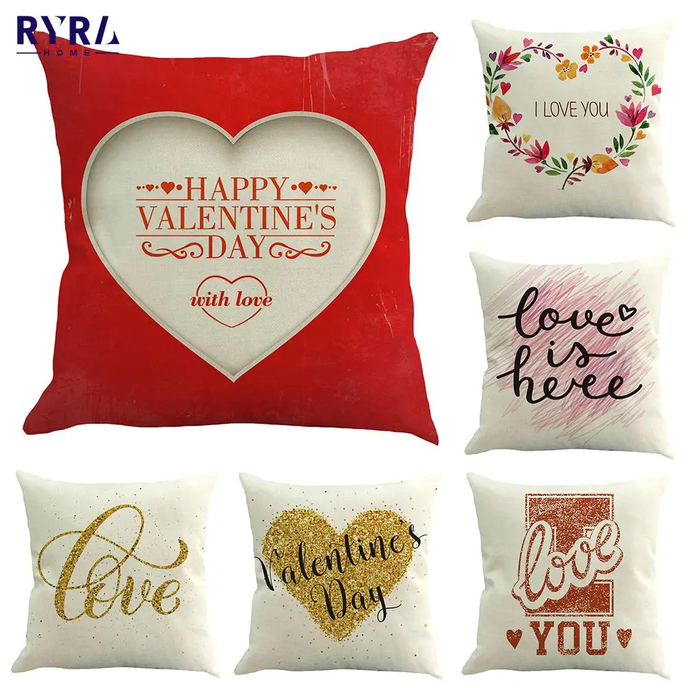 

Pillowcase Red Heart Shape Letter Cushion Cover Romantic Valentine's Day Decoration Linen Cushion Cover Chair Throw Pillow Case