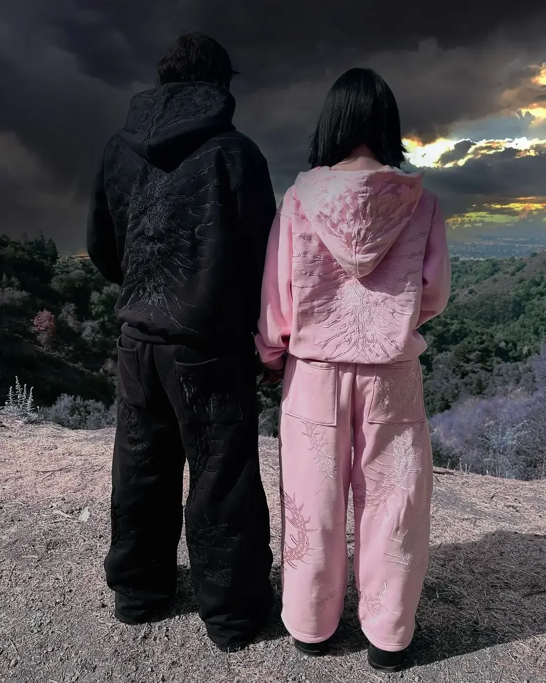 Розовый и черный двухцветный свитшот спортивные штаны в ленивом стиле костюм для