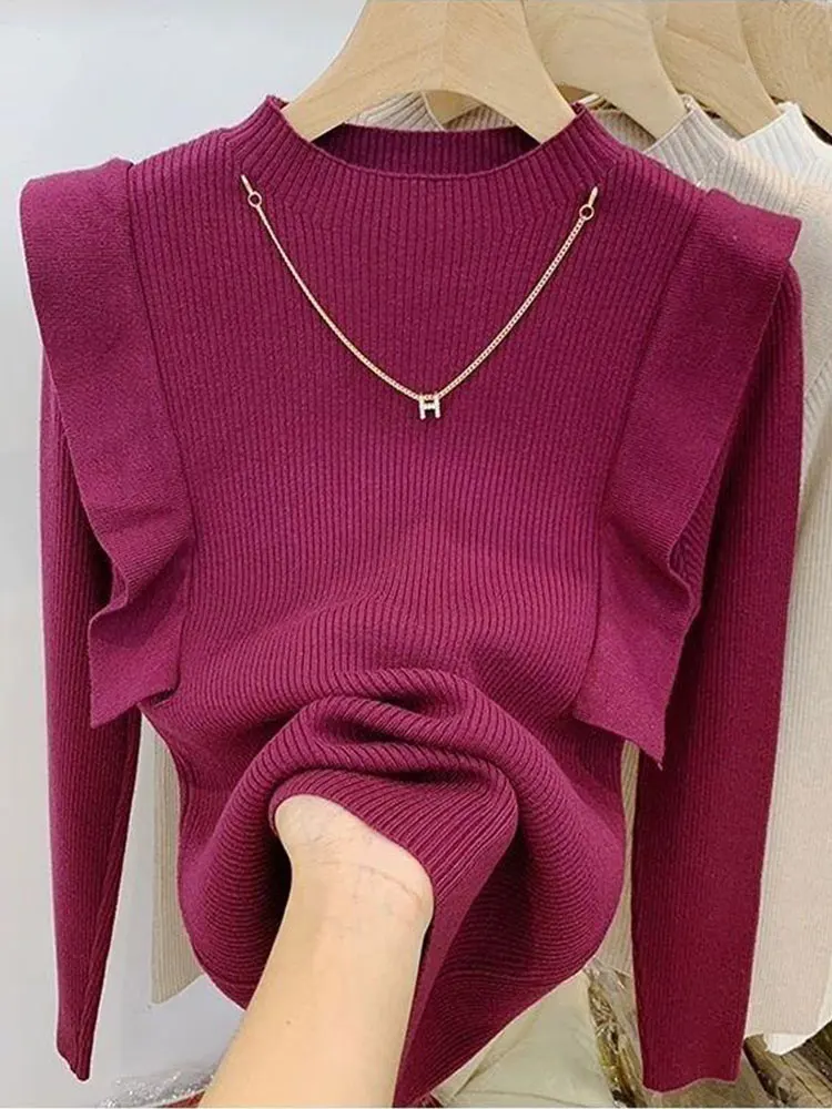 

Winter Sweater Women Korean Clothes Long Sleeve Top Fashion Slim Mock Neck Knitted Pullover Pull Femm Hiver 2022 Sweaters Mujer
