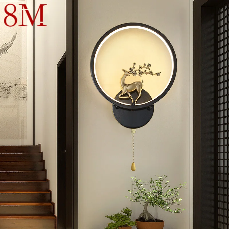 

8M Contemporary Brass Wall Lamp LED 3 Colors Vintage Black Creative Deer Sconce Light for Home Living Room Bedroom