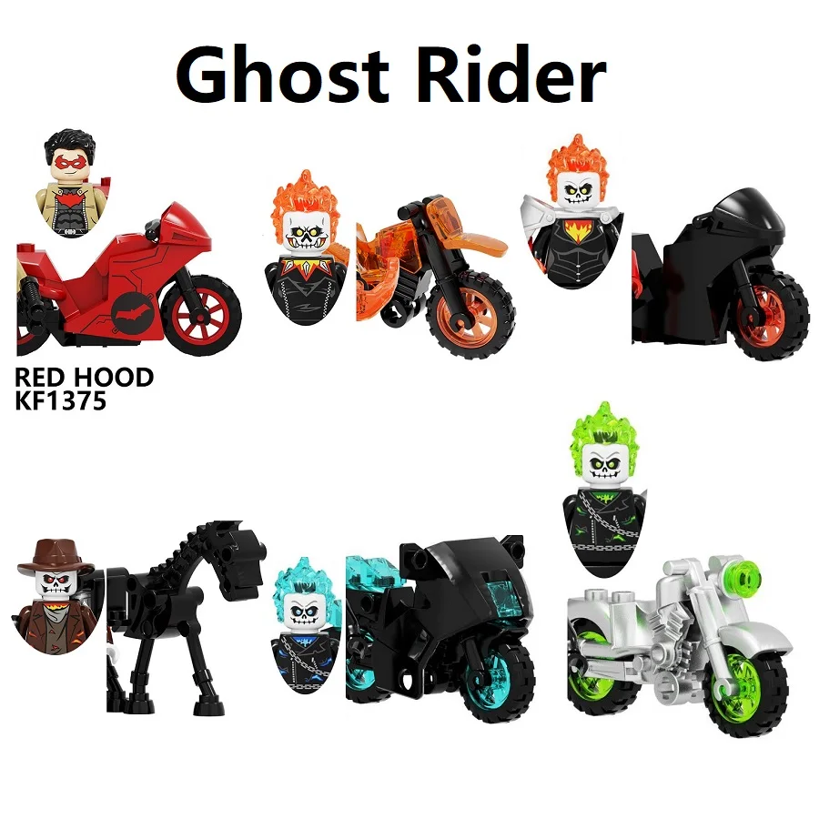 1 Set SuperHero Red Hood Ghost Rider With Motorcycle Buildin