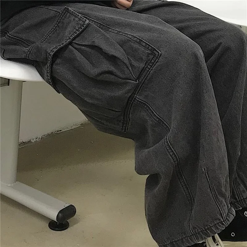 Emo Women Korean Fashion Alt Grunge Streetwear Techwear Baggy Jeans Oversized Pocket Cargo Denim Pants Hip Hop Wide Leg Trousers