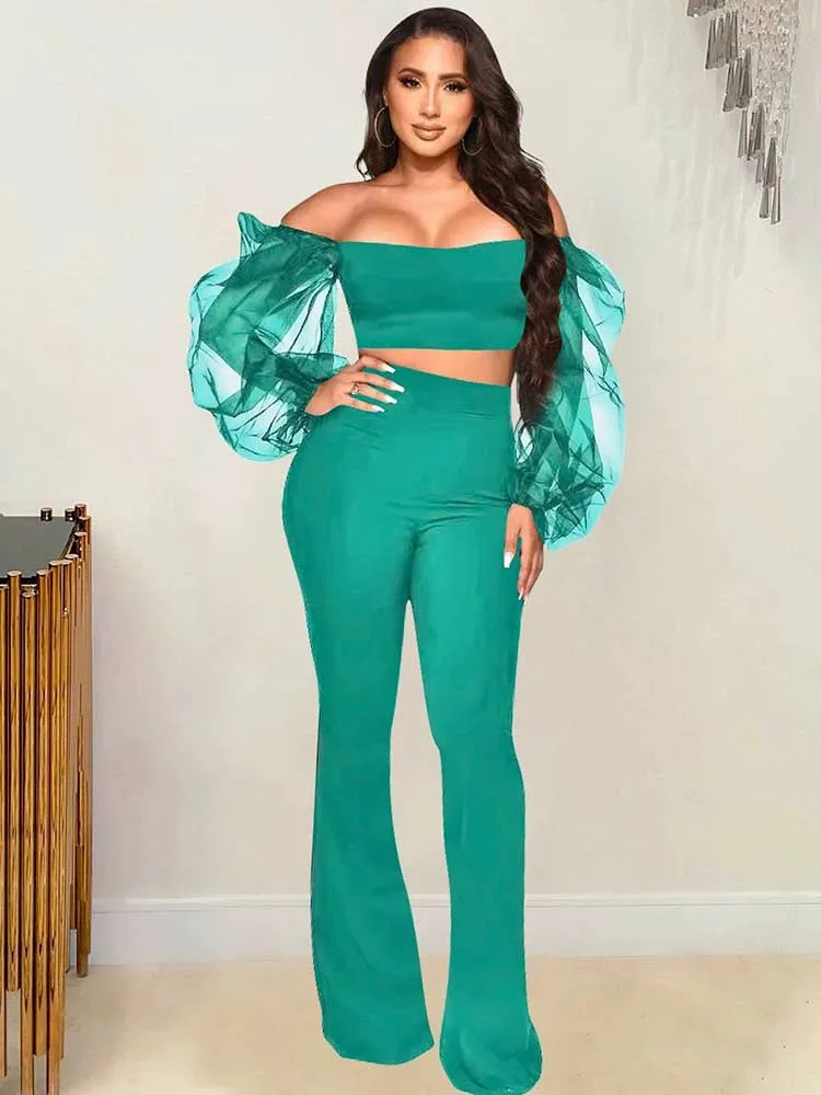 Шикарный и элегантный женский комплект брюк с открытыми плечами укороченный топ