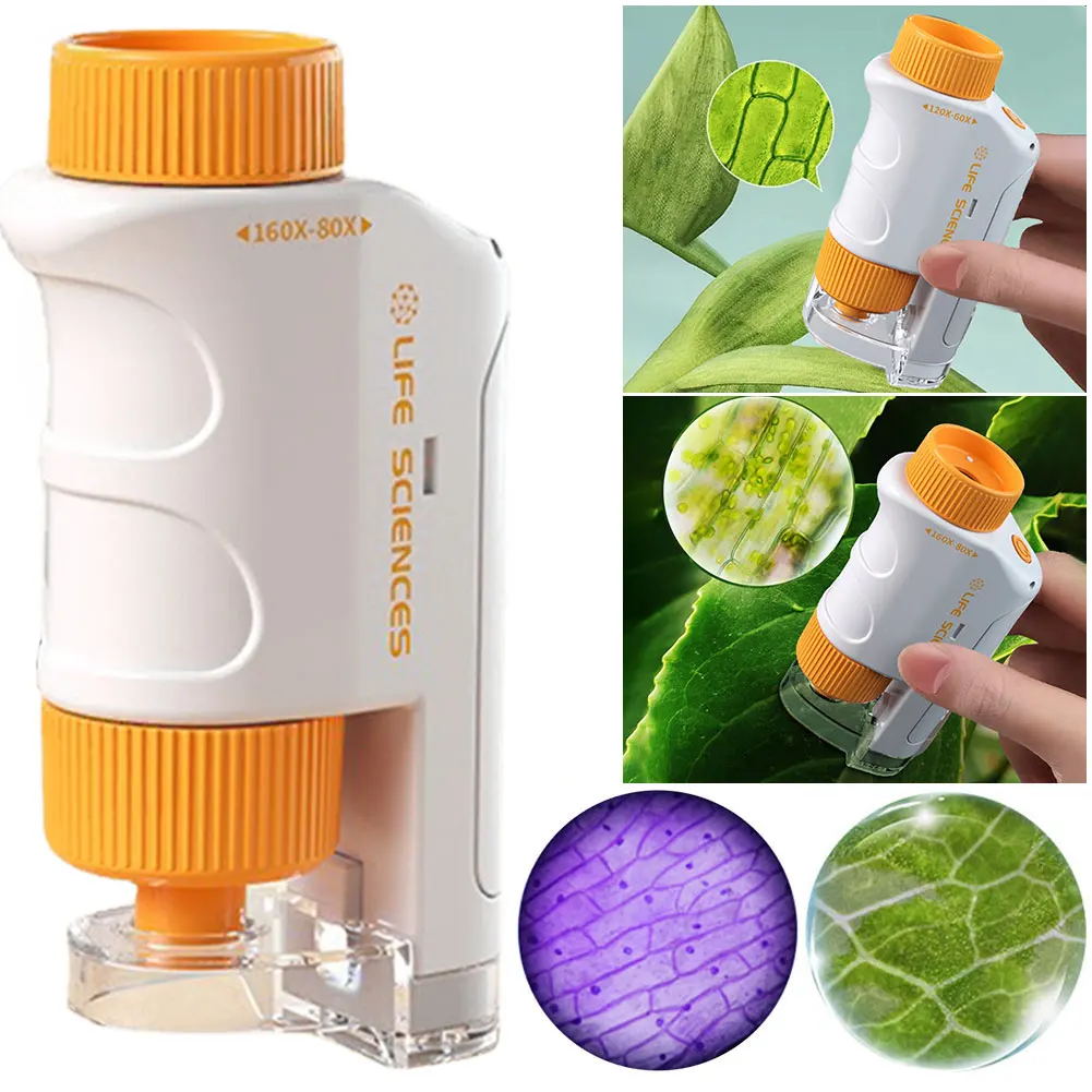 Карманный мини-микроскоп 60X-120X ручной микроскоп на батарейках со стандартной