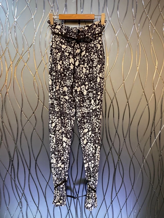 

2022 new women fashion ink print belt slim fit trendy trousers casual pants 524