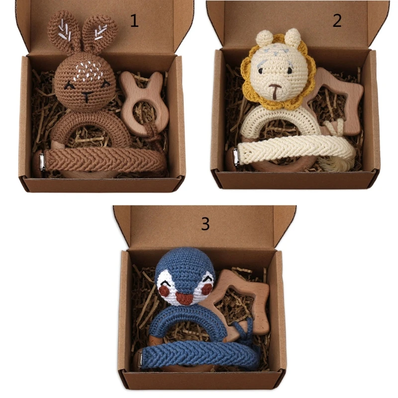 

3 Pcs Shower Gift Baby Pacifier Chain Clip Teether Crochet Rattle Comfort Toys