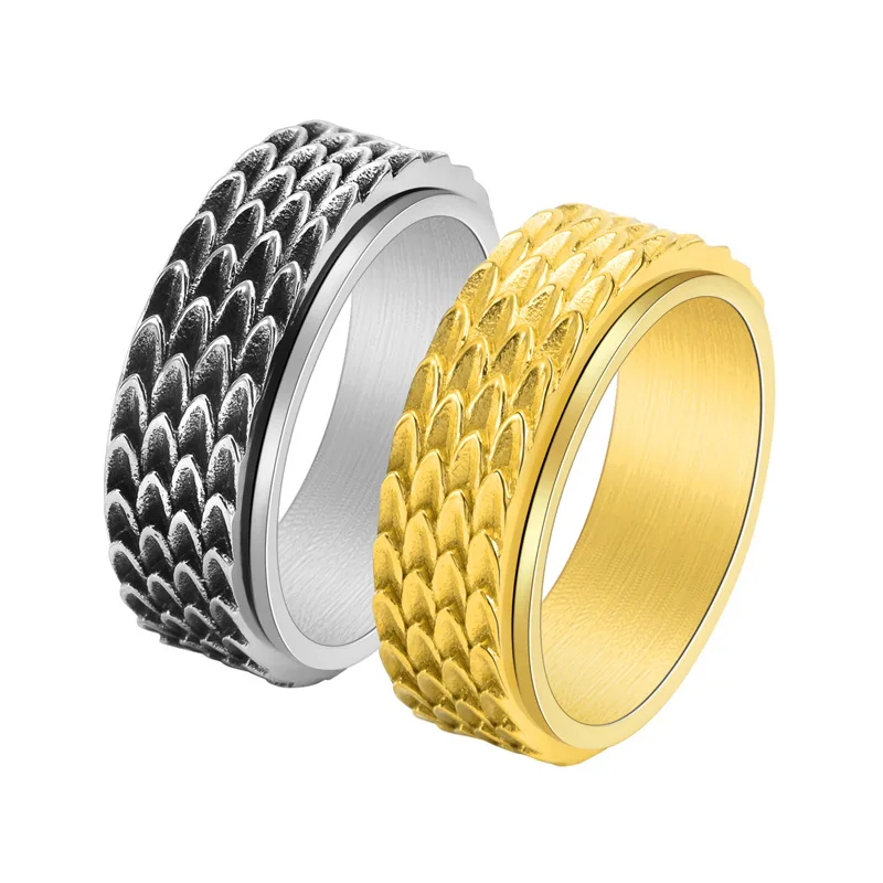 

Aroutty Vintage Dragon Scale Spin Stainless Steel Mens Rings Trendy Unique For Male Boyfriend Jewelry Creativity Gift Wholesale
