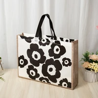 flower printing folding takeaway bag non woven fabric film coated reusable shopping bag travel grocery folding bags