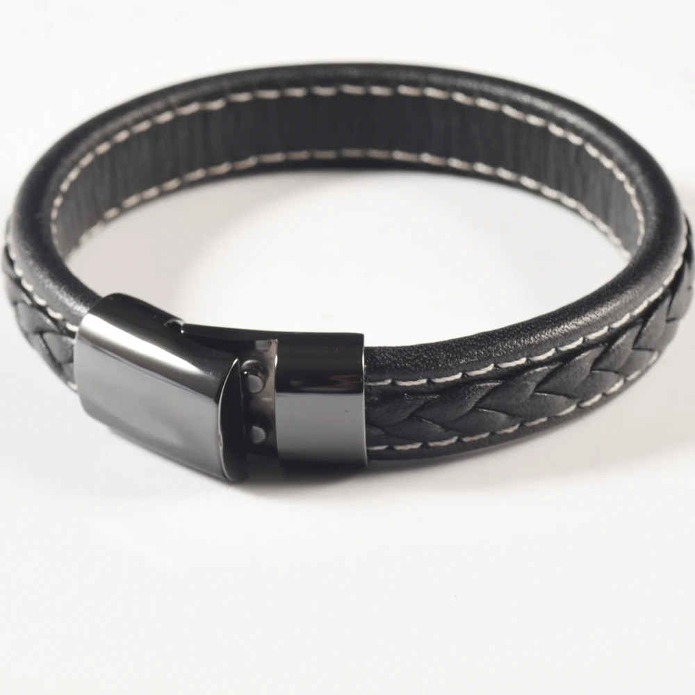 Магнитный браслет из черной кожи для мужчин и женщин нержавеющая сталь