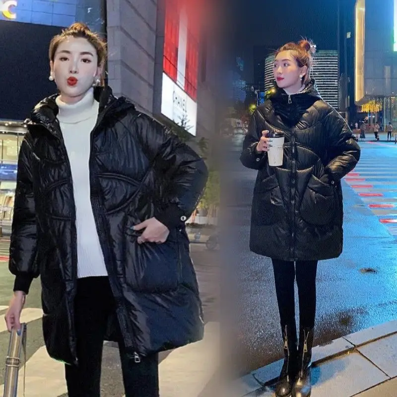 2023 New Winter Women Loose Parkas Casual Pockets Thick Warm Hooded Coat Female Outwear Long Cotton Padded Jacket Parkas C21