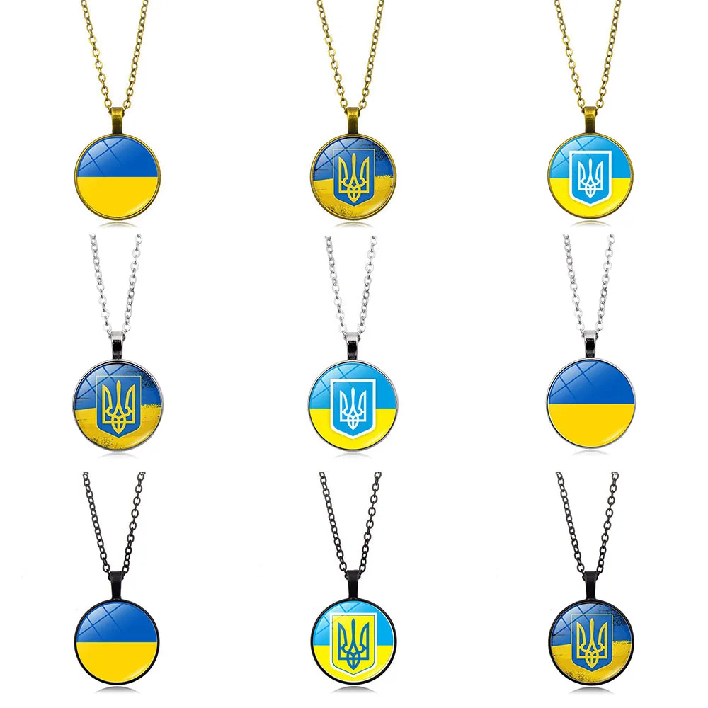 

Ukraine Flag Necklaces Gifts For Men Women Round Glass Cabochon Ukrainian Symbol Necklace Flag Pendants Chains Necklace Jewelry