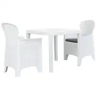 3 Piece Bistro Set Plastic White Rattan Look Outdoor Table and Chair Sets Outdoor Furniture Sets