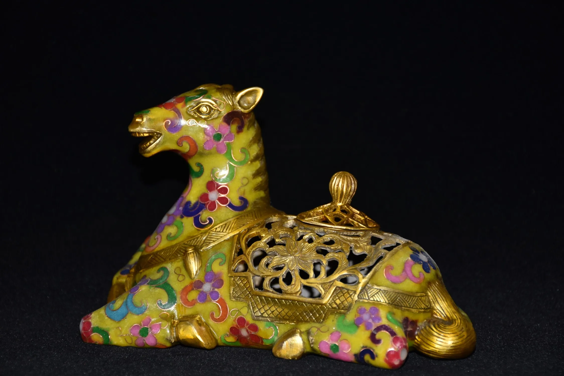 Тибетский храм 7 дюймов статуя со знаками Зодиака лошадь курильница орнамент