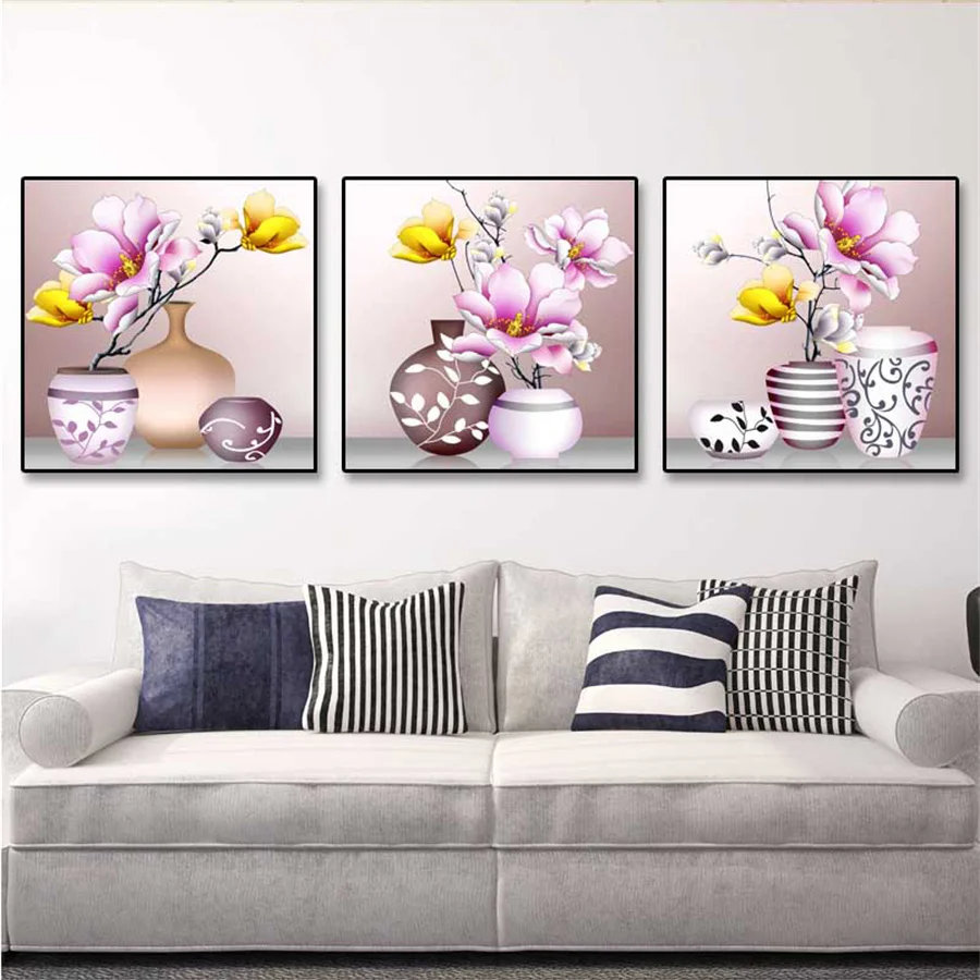 

DIY 5D Diamond Painting 3Pcs Flowers Series Kit Full Drill Square Embroidery Mosaic Art Picture Of Rhinestones Home Decor Gifts