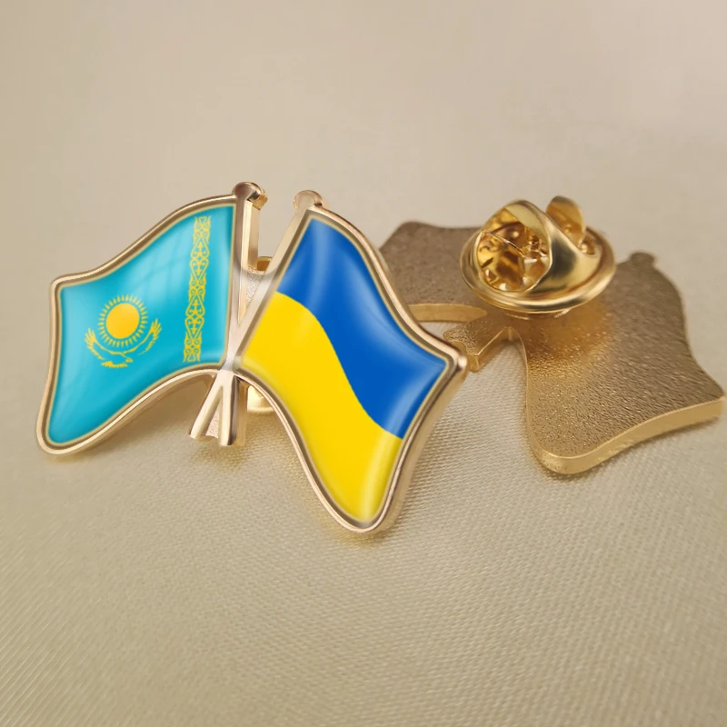 

Kazakhstan and Ukraine Crossed Double Friendship Flags Lapel Pins Brooch Badges