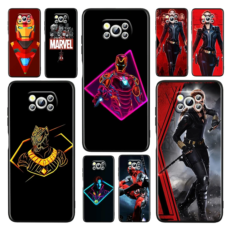 

Captain America Iron Man For Xiaomi Poco M4 X3 F3 GT NFC M3 C3 M2 F2 F1 X2 Pro Mi Mix3 Soft Silicone Black Phone Case Coque Capa