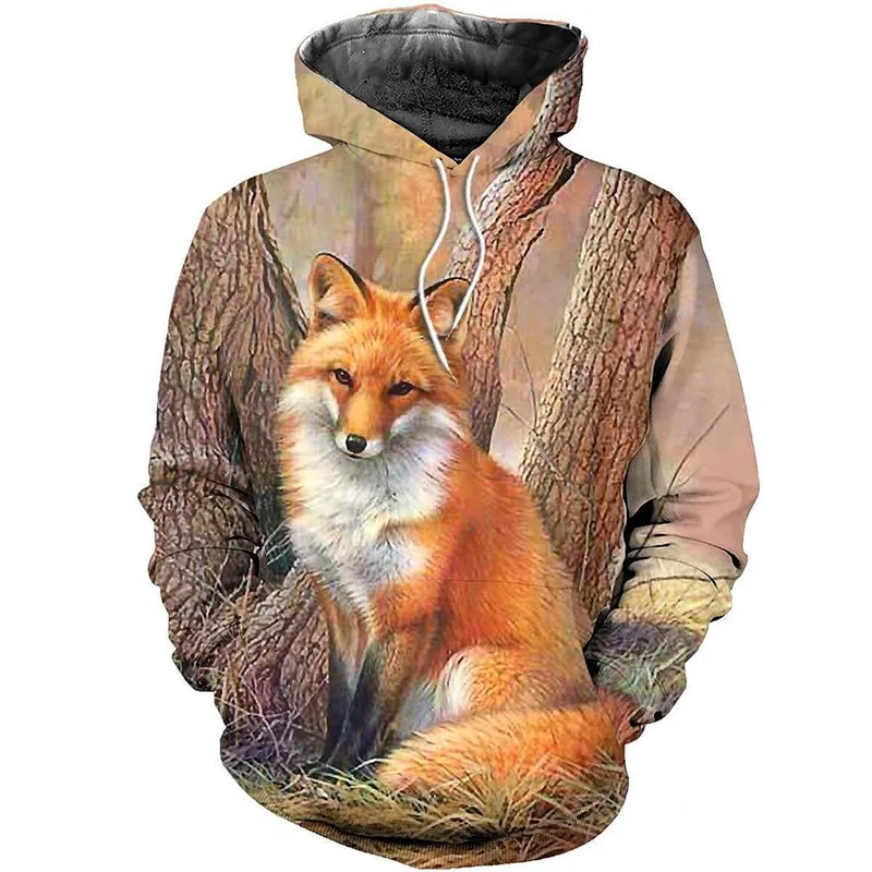 

2022-3D Fox Print Hoodie Pull Hip Hop Street Casual Men's Ladies Couple Sweatshirts