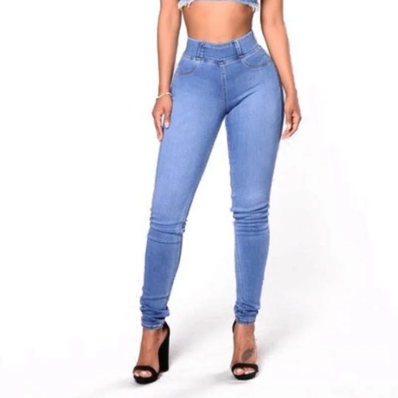 

Женские узкие джинсы с резиновой лентой, повседневные синие брюки-карандаш с высокой талией, модель Y2k, 2021