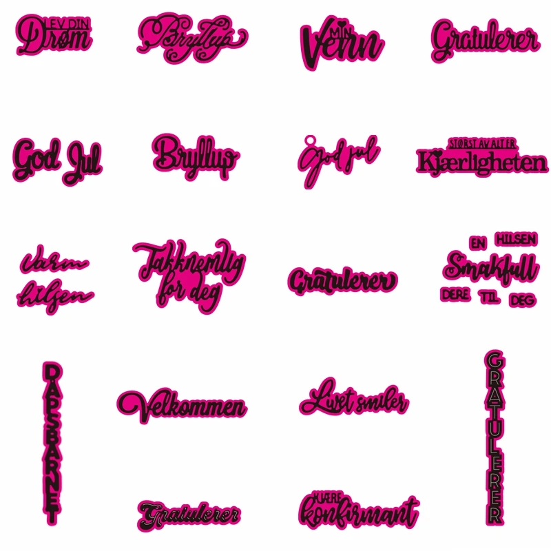 

Norwegian Swedish Danish Dapsbarnet Friend Congratulates Welcome Words Sentence Letter Metal Cutting Dies Decorate Cards Craft