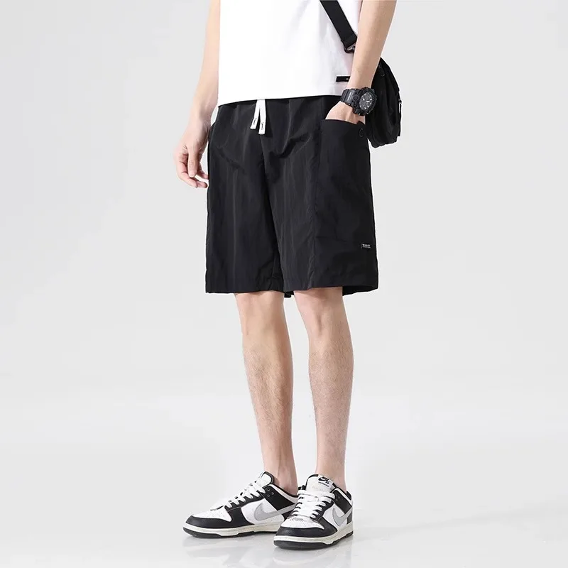 Li Ke Guan Fang Cargo Shorts Men's 2024 Summer Ice Silk Quick-Drng Loose Straight Sweat pants Casual Cropped Pants