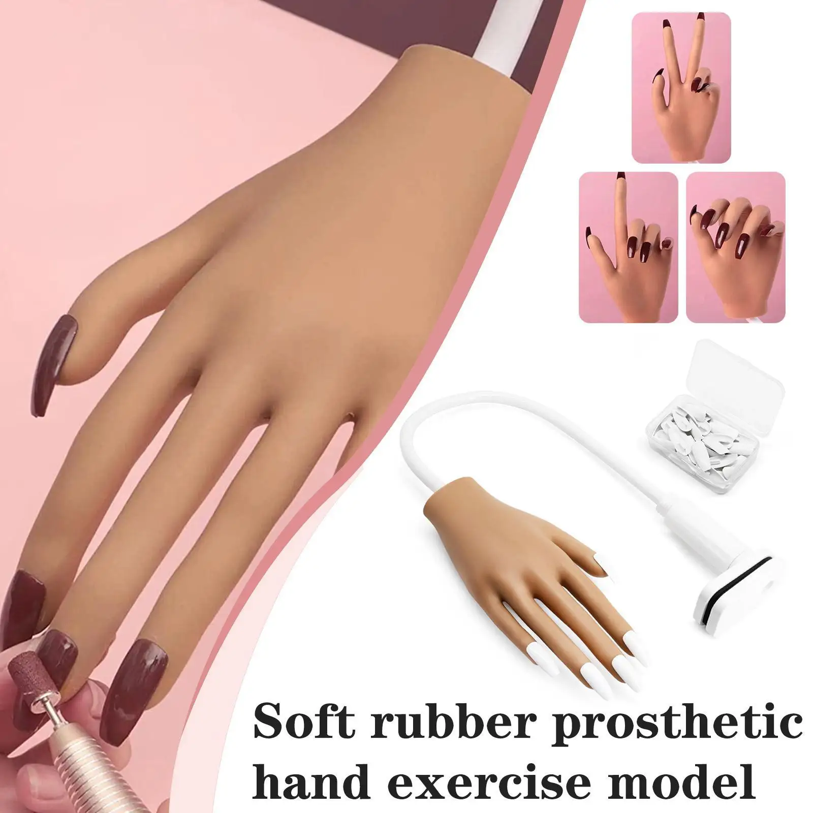 

Nails Nail Art Practice Equipment With 50pcs False Nails Soft Flexible Manicure Training Prosthetic Hand Nail Art For Beginners