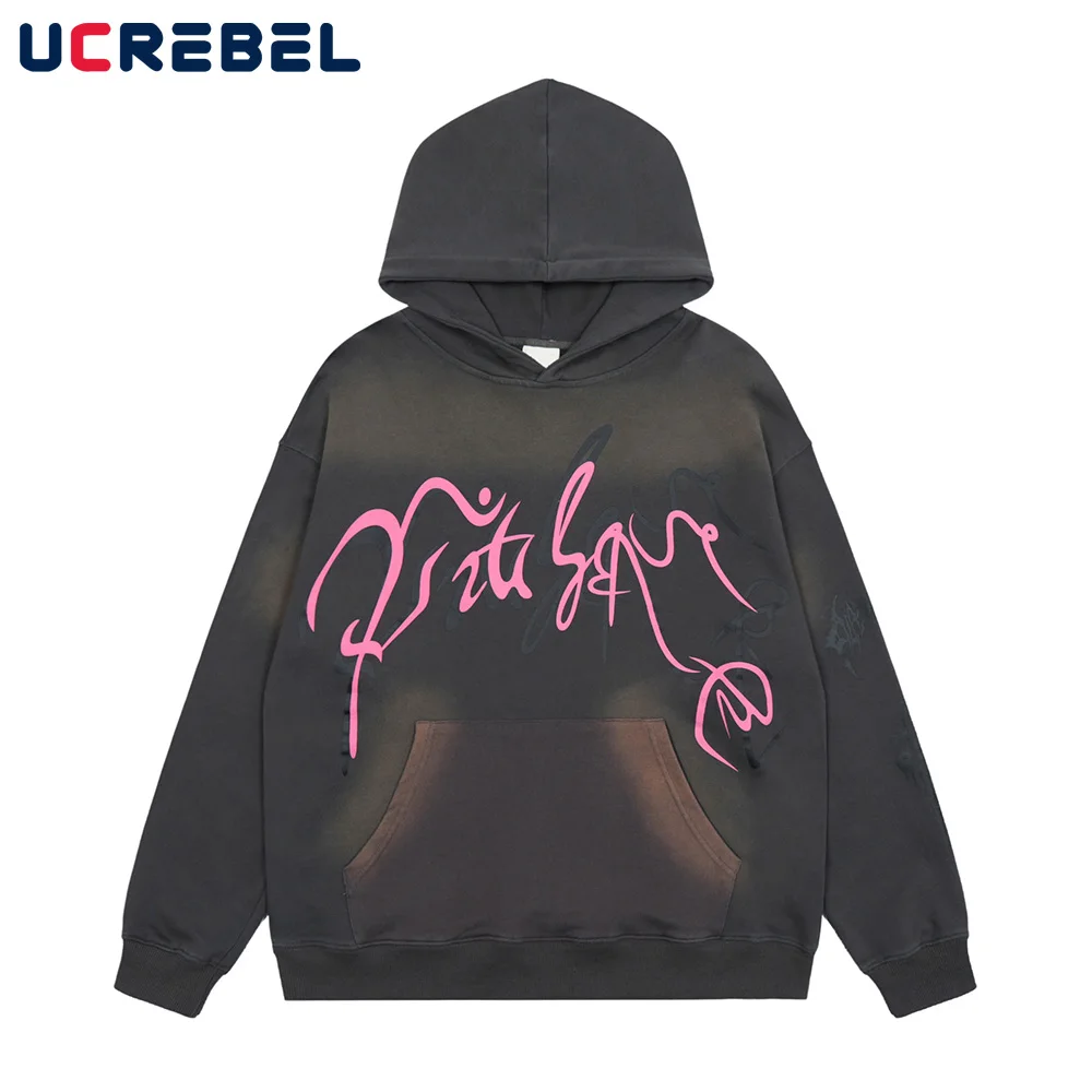 

Chicano Print Sweatshirts Mens High Street Tie-dye Casual Sports Pullover Autumn Drop Shoulder Long Sleeve Loose Hoodies Men