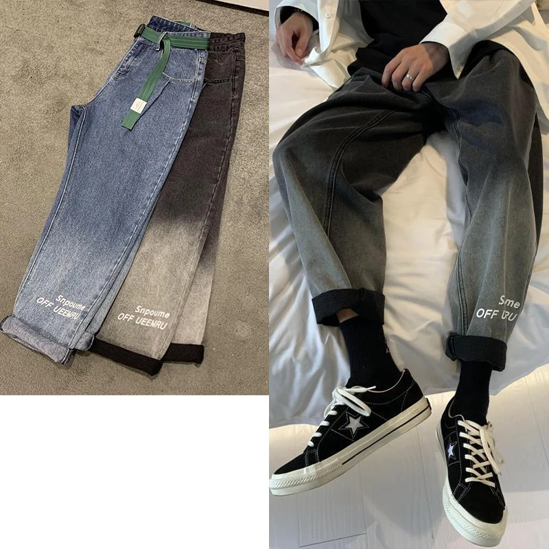 

Jeans Men's Straight Loose Version Trend All-match Trendy Summer Thin Pants Men's Handsome Wide Leg Nine Points jeans for men