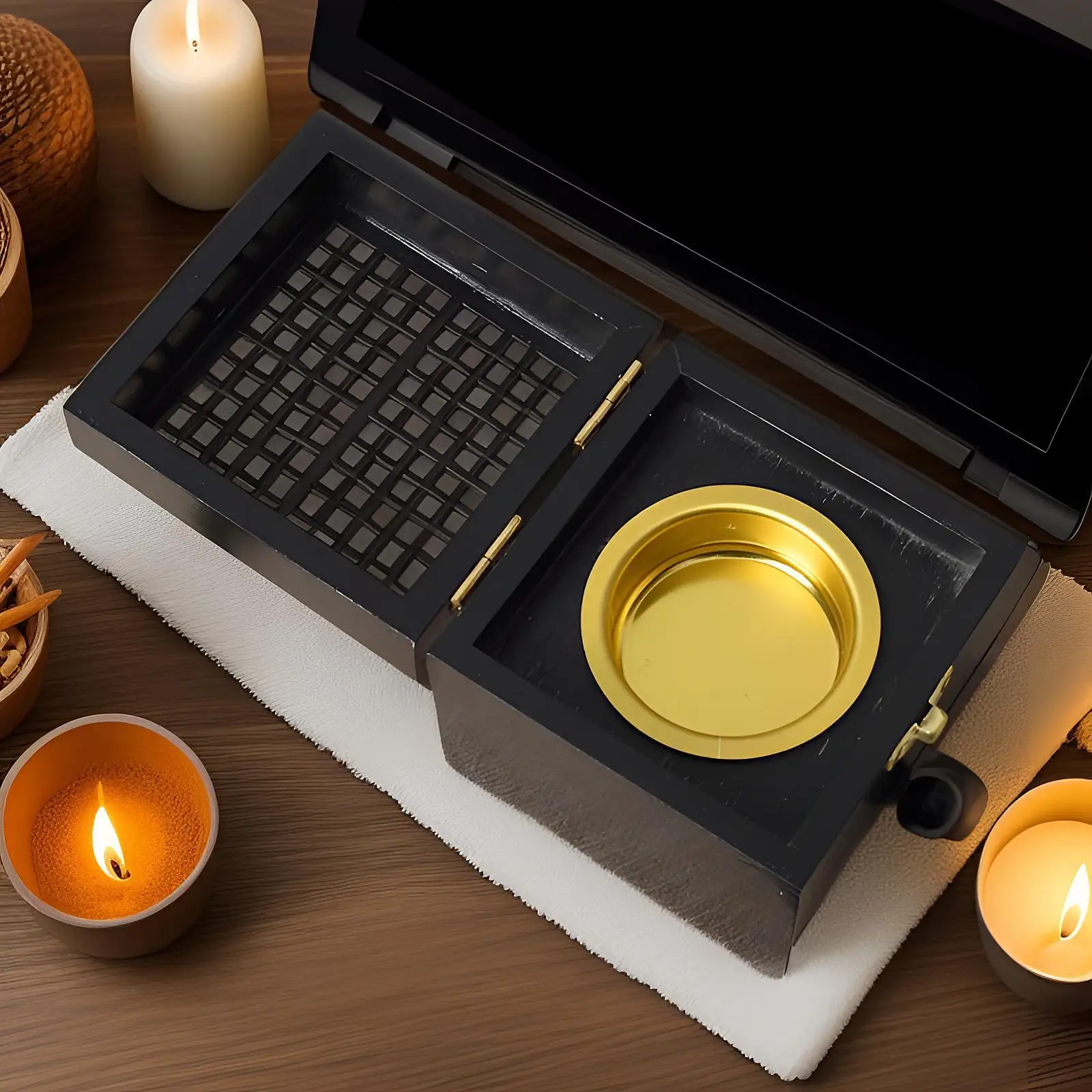 Деревянная курильница с крышкой для медитации йоги спа