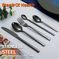 5pcs stainless steel tableware set black western dinnerware set knife fork silverware set mixing spoon flatware set cutlery set