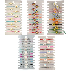 12 Pcs/Set Enamel Flower Daisy Glass Seed Bead Shell Evil Eye Charms Braided String Bracelet For Women Couple Lucky Jewelry Gift