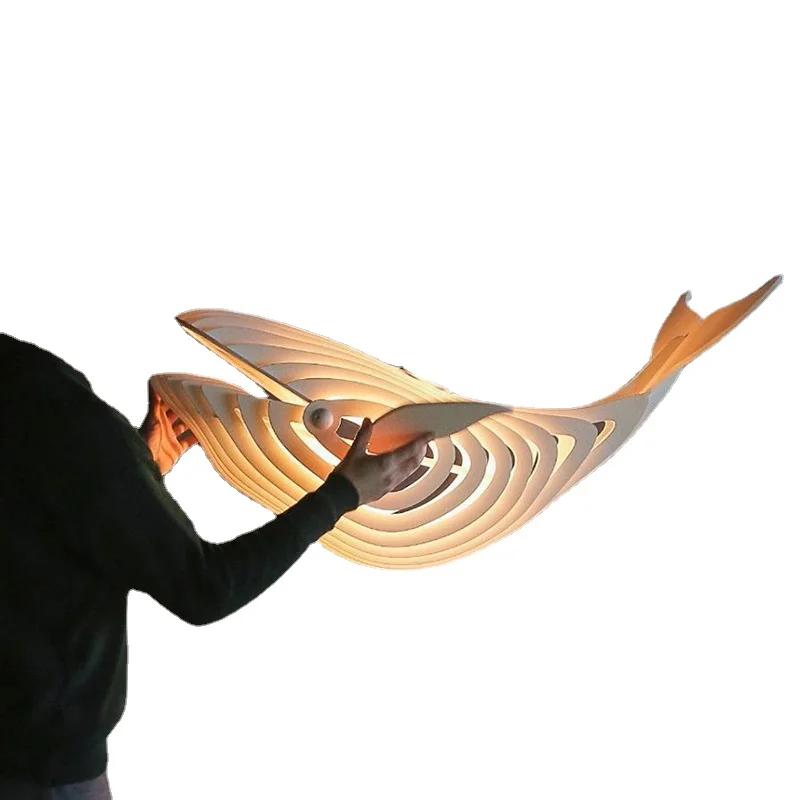 

YY Japanese Style Solid Wood Restaurant Chandelier Creative Personality Hot Pot Restaurant Lamp Wooden Whale Lamp