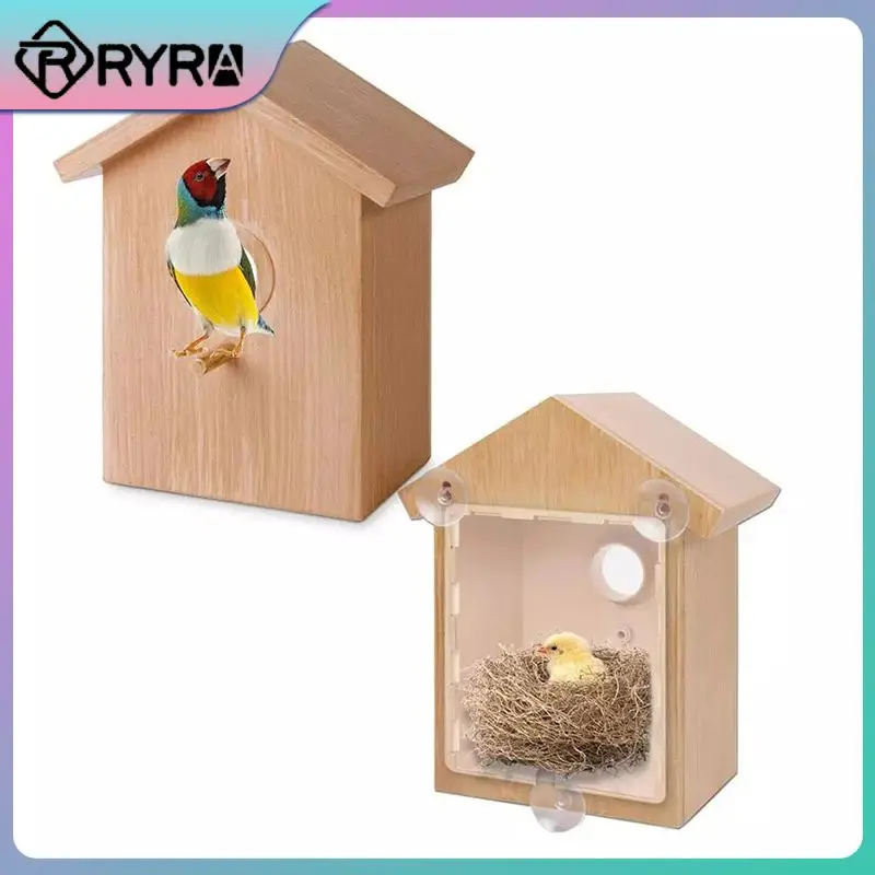 

Wooden Birdhouse Outdoor Hanging Birdhouse Garden Window Suction Cup Visible Inside Bird Nest Feeder Dispenser Food Container