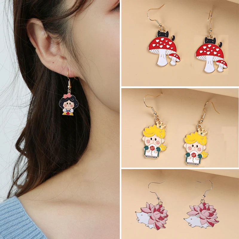 

Creative Cartoon Astronaut Enamel Earring Alloy Princess Hedgehog Plant Earring Pendant Fashion Party Charm Child Jewelry Gift