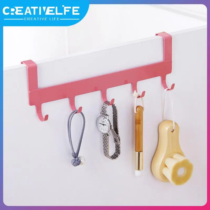 

For Home Bathroom Kitchen Over The Door 5 Hooks Avoid Scratching Clothes Punch-free Over Door Hook Practical Save Space 5 Hooks
