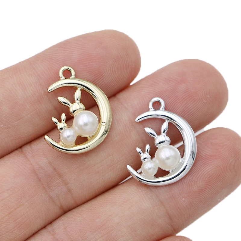 

5Pcs Gold Plated Pearl Rabbit Charm Pendant Jewelry Making Necklace Earrings Findings Accessories DIY 21x16mm