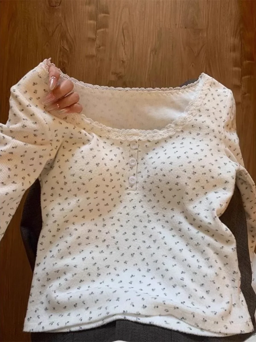 Кружевная футболка с U-образным воротником женское нижнее белье длинными