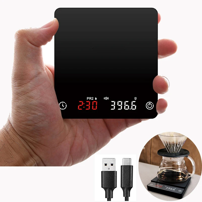 

High Coffee Scale Mini Precision Rechargeable With Timer Coffee Scale Kitchen Scale Drip 2kg/0.1g Espresso Digital