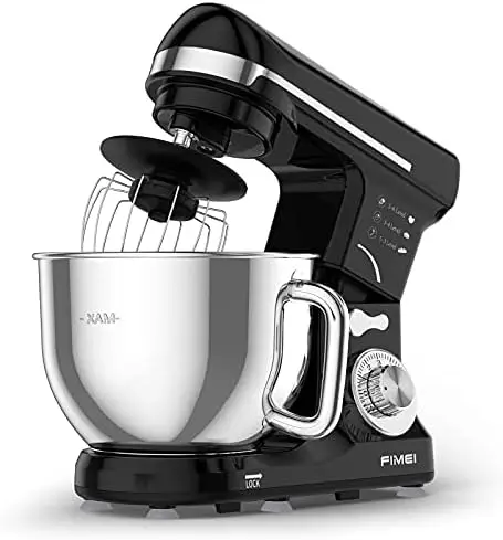 

Mixer, 5.5 Qt Food Mixer, 6-Speed Tilt- Kitchen Mixer with Stainless Steel Bowl (Dough Hook and Beater with Ceramic Glaze, Whisk