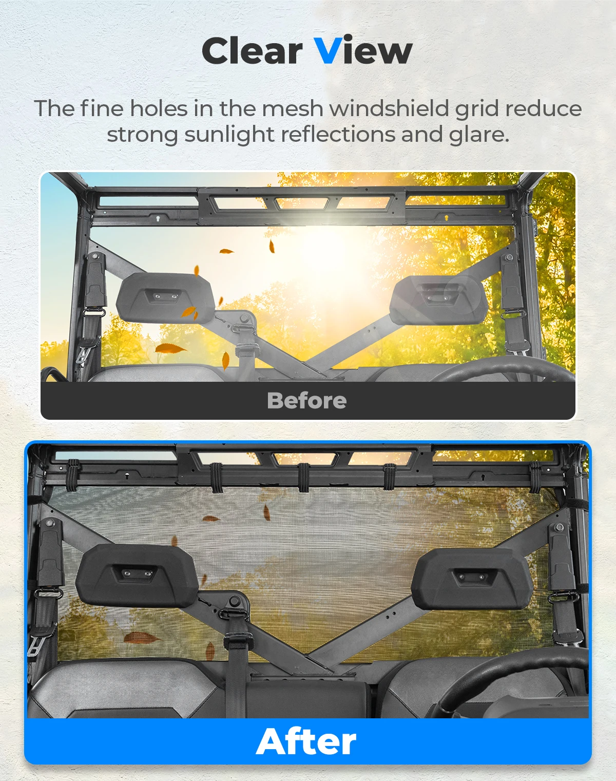 Фото Мягкая сетка на заднее окно KEMIMOTO UTV, совместимая с Polaris Ranger XP 1000/Ranger Crew XP 1000 2017-2024, защита от солнца и ультрафиолета №3
