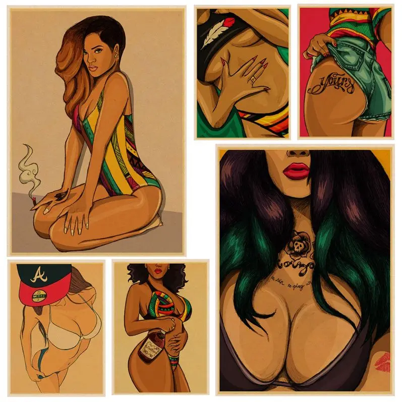 

Cool Anime Girls Retro Kraft Paper Poster Kraft Paper Prints And Posters Stickers Wall Painting